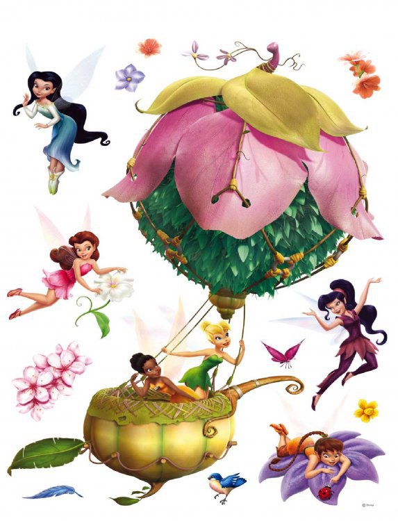 Maxi nálepka na zeď Víly a vzducholoď | Dětské dekorace - Dekorace Fairies Víly